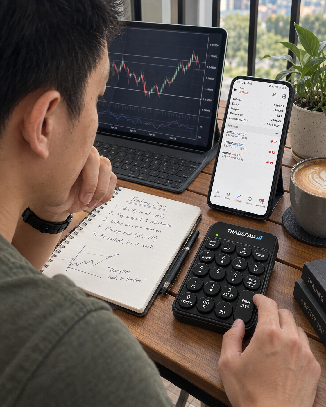 TradePad mendukung setup trading dari meja kerja